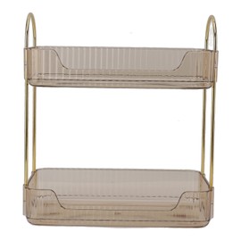 Double Layer Makeup Stand Modern Light Luxury 2 Tier Makeup Shelf Organizer for Brushes Eyeshadow Lotions Lipstick Nail Polish Jewelry Amber Yellow