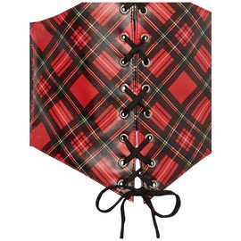 Lavish Red Plaid School Girl Lace-Up Corset Belt Cincher (XLarge)