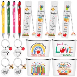 GANGBARU 16 PCS Thank You Teacher Gifts-Makeup Bags with Zipper Teacher Appreciation Keychain, Bookmark,Ballpoint Pens Black Ink Thanks for Helping Me Grow Presents Bulk for Graduation