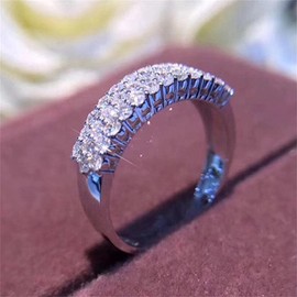 925 Sterling Silver Shiny Full Diamond Gemstone Ring Cubic Zirconia Rings CZ Diamond Multi Row Ring Eternity Engagement Wedding Band Ring for Women, US Code 8, Sterling Silver