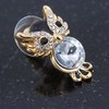 Crystal, Black Enamel Owl Stud Earrings In Gold Plating -