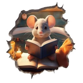 Mouse Reading Book Wall Murals Peel and Stick for Kids Room, Classroom Wall Decor - 3D Effect Wall Mural, Ideal Wall Stickers & Murals, Decorative Decal for Educational Spaces Design 1