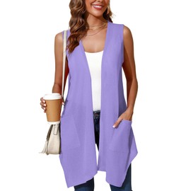 Skrfez Lightweight Cardigan for Women Light Purple XX-Large Drape Shrugs Open Front Sleeveless Vest Lightweight Casual Soft Fashion Jacket Duster Cover Ups Spring Summer Shawl Kimono Wraps with Pocket
