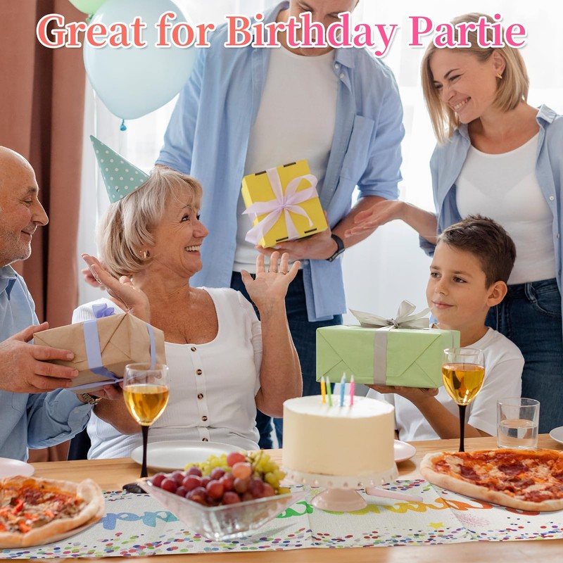 Birthday Table Runner, Colourful Dot Birthday Tablecloth with 4 Tablecloth
