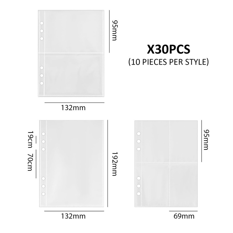30-Piece Card Folder, Waterproof 6-Hole Folder, A5 Storage Document Bag,