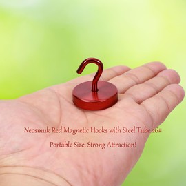 Neosmuk Magnetic Hooks, Cruise Ship Essentials, 10lb+ Heavy Duty Magnetic Hooks for Cruise Cabins, Refrigerator, Grill, Hanging, and Travel | Extra Strong Must-Haves Magnet Hook,Red