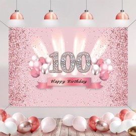 100th Birthday Decorations for Women 100 Years Old Anniversary Party Fabric Sign Poster 100th Birthday Party Supplies, 59"x35.4"