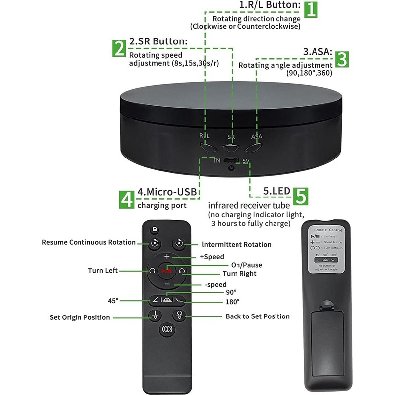 ZLMONDEE Remote Control Rotating Display Stand, 5.74inch/22Lbs Load Turner Cup