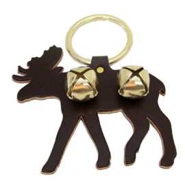 Brown DARK BROWN MOOSE DOOR CHIME - LEATHER w/ SLEIGH BELLS - Amish Handmade in USA