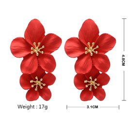 GPASTG Elegant Bohemian Large Metal Double Flower Matt Earring Chic Statement Dangle Drop Wedding Earrings For Women Cute Statement Jewelry Gifts (Red)