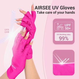 AIRSEE UV Gloves for Nail Lamp,Professional UPF50+ UV Protection Gloves for Manicures Nail Art,Fingerless Gloves That Shield Skin from The Sun and Nail Lamp (Rose Red)