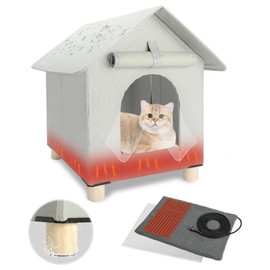 FHTONGE Large Elevated Heated Cat House for Outdoor & Feral Cats in Winter, Weatherproof Shelter with Heating Mat, Collapsible Kennel for Small Animals & Rabbits
