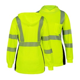 PALAMLY Hi Vis Shirts for Women Class 3 High Visibility Shirts Reflective Long Sleeve Construction Work Safety Shirts with Hood