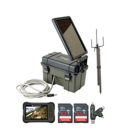 Stealth Cam HME Trail Camera 12V with Solar Auxiliary Power Pack Bundle with SD Card Reader and Viewer, Trail Camera Mount Stick, 32GB Ultra SDHC UHS-I Memory Card (2-Pack), and SD Reader (6 Items)
