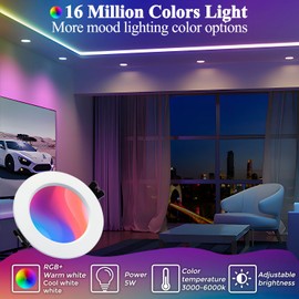 Großcat RGBW LED Recessed Spotlights, Smart LED Spotlights, 230 V, Dimmable, App, Bluetooth Recessed Spotlights, Warm and Cold White, Colour Changing, 2700 K - 6000 K, Set of 4, 5 W, Aluminium, LED