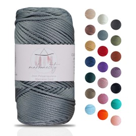 Makromecity, Polyester Macrame Cord 2mm x 125 Yards (375 feet) 2mm Polypropylene Grey Macrame Cord Crochet Macrame Bag Cord Crafts for Wall Hangings, Bags, Underplate, Rug