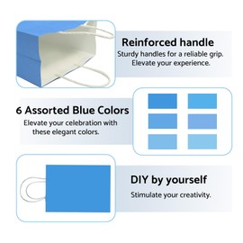 Doouble DIY Paper Bag, 12Pcs Elegant Blue Series Goodie Favor Gift Wrap Bag Bulk for Kids Birthday Baby Shower Crafts Wedding Sacks Xmas Party Bag with Reinforced Handles, 8 x 6 x 3"