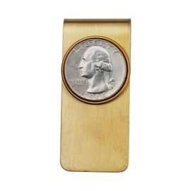 US 1964 Washington Quarter 90% Silver 25 Cent BU Uncirculated Coin Solid Brass Money Clip New - High Quality - Original Color without Any Plating