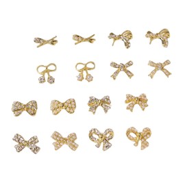Beavorty 16pcs Pearl Bowknot Nail Art Decorations Rhinestone Accents for DIY Manicure Elegant Nail Accessories for Women and Girls for Home Use and Special Occasions