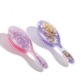 RVSWIHFA 2 Pieces Kids Wet Hair Brush Confetti Glitter Detangler Hair Brush Set Soft Bristles Massage Brush for Baby Kids Girls Curly Straight Long Short Hair (Little White Rabbit + White Sheep)