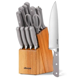 elitequo 13 pieces Kitchen Knife Block Set with Sharpener,Dishwasher Safe,German Stainless Steel Ultra Sharp Blade Ergonomic Handle,Knife Set with Block