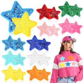 Sequin Star Patches for Trucker Hats: KINGSOW 20Pcs Iron on Preppy Shiny Applique Patch for Clothing Jackets Backpacks Shirts Jeans DIY Crafts
