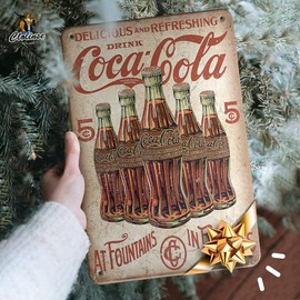 Clolinse Coca Cola Tin Signs | Vintage Metal Decor Bar Cool Things For Man Cave | Coke Retro Funny Stuff Wall Poster Shop Room Kitchen Home House Coffee Garage 8x12 In