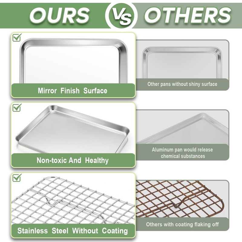 TeamFar Toaster Oven Pan with Rack Set, 9’’ x 7’’