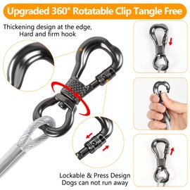 Tresbro 30FT Reflective Tie Out Cable for Dogs Up to 250 Pounds, Steel Wire Lead Leash Cable with Stainless Dual Fix Buckle, Lightweight and Enduring, Outdoor Dog Chains for Outside,Yard,Camping