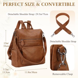 RAVUO Women's Backpack, Leather Backpack, Anti-Theft Backpack, Handbags, Elegant Handbag, City Backpack, Medium Size, Retro, brown, Fashionable