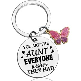 AWIWTOBQ Aunt Gifts Cute Keychain For Aunt Best Auntie Ever Gifts Aunts Presents From Niece Nephew Mothers Day Christmas Birthday GIft Keyring with Butterfly Charm, Inspirational Message