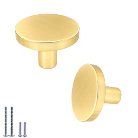 IAFVKAI Cabinet Knobs, 2 Pack Brushed Brass Kitchen Cabinet Knobs Zinc Alloy Gold Dresser Knobs for Cabinet and Drawer Hardware Round Cupboard Knob