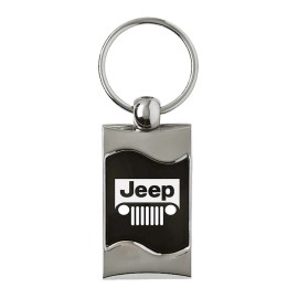 Jeep Grill Logo Black Spun Brushed Metal Key Ring (Black)