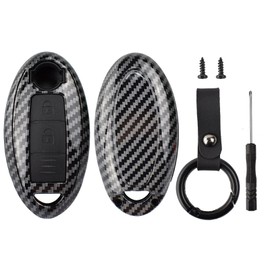 XUKEY Carbon Fiber Remote Key Shell Key Fob Case for Nissan Qashqai Pulsar March 370Z Juke Note Tiida NV200 Leaf Cube Key Ring Key Chains
