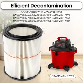 (3 Pack) 9-38754 Replacement Cartridge Filter Compatible With Craftsman 9-38754, HEPA Filters for CMXZVBE38754 fit 5 6 8 9 12 14 16 20 32 Gallon shop vacuum, Red Stripe General Purpose
