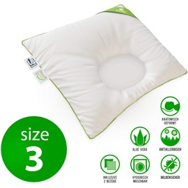 Lelekka® Size 3 (from 8 kg) baby pillow including 2 covers. With aloe vera for sensitive skin, baby pillow against flat head, head deformation and flat head