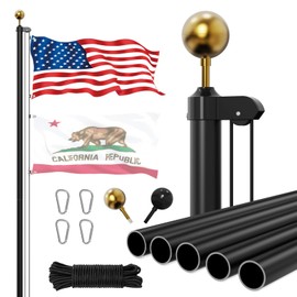 Ryzenthr 25 FT Flag Pole Kit for Outside In Ground, 14 Gauge Heavy Duty Flagpole Kit for Yard, Extra Thick Outdoor Flag Poles with 3x5 American Flag for Residential or Commercial Outdoor Garden (Black+Golden Sleek Ball Top, 2025 Upgraded Version)