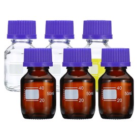 PATIKIL 50ml Sample Bottle, 8 Pack Reagent Media Storage Bottles Borosilicate Glass Graduated Round with GL45 Blue Screw Cap for Lab Water Reagent Liquids, Clear Brown