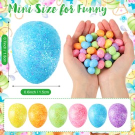 Sosation 160 Pcs Mini Easter Eggs Shiny Foam Eggs Bulk Decorative Foam Easter Eggs for Craft DIY Easter Party Favors Supplies Basket Stuffers Assorted Color 0.6 x 0.7 Inch