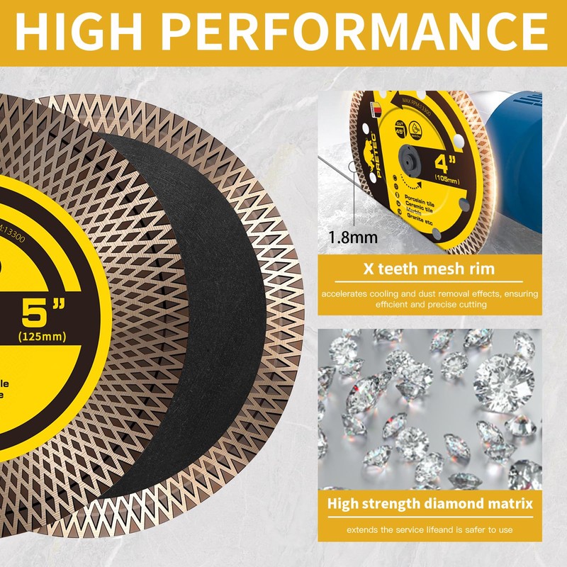 PRETEC Diamond Saw Blades, 5" Tile Blade for Angle Grinder,
