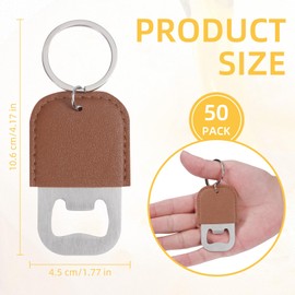 Yugada 50 Pack Leather Bottle Opener Keychain Stainless Steel Flat Beer Opener Keychain DIY Beverage Beer Bottle Openers for Party Favor Bartender Bar Restaurant