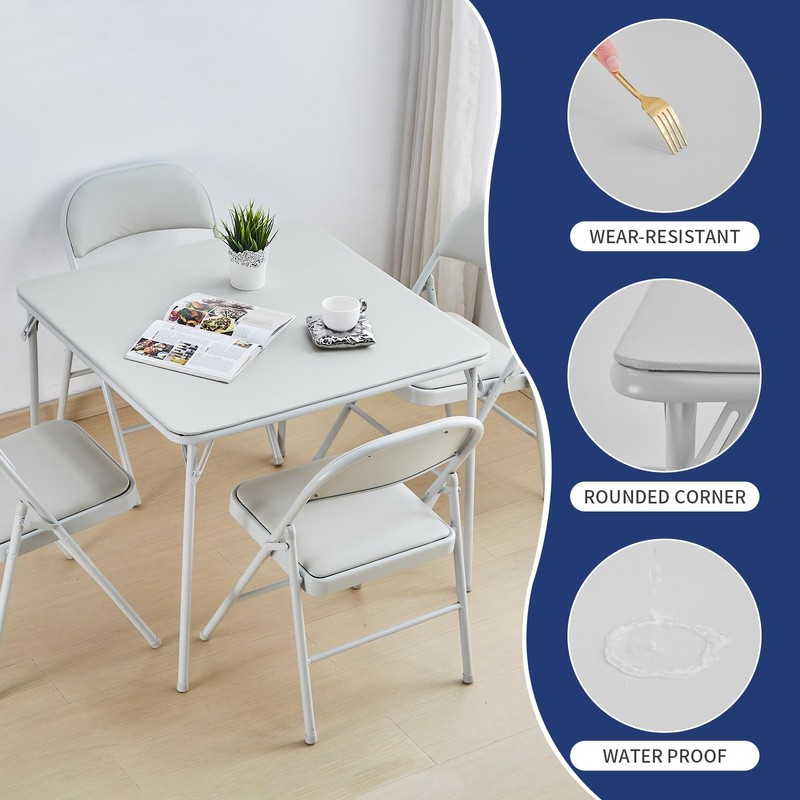 KAIHAOWIN Square Folding Table Vinyl Upholstery Card Table Dining Party