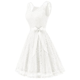 Dressystar Cocktail Dress Floral Lace Short Bridesmaid Party Prom Dress for Women White XS