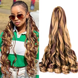 French Curl Braiding Hair 24 Inch Pre Stretched Bouncy Braiding Hair Loose Wavy Crochet Braids Hair French Curls Synthetic Hair Extensions for Boho Box Braids (24inch,2packs,P27/33)