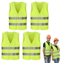 Molijysp Pack of 4 High Visibility Vests Car Reflective Safety Vest for Adults Yellow Safety Vest with Reflective Strips for Night, Construction Workers, Drivers, Outdoor Enthusiasts