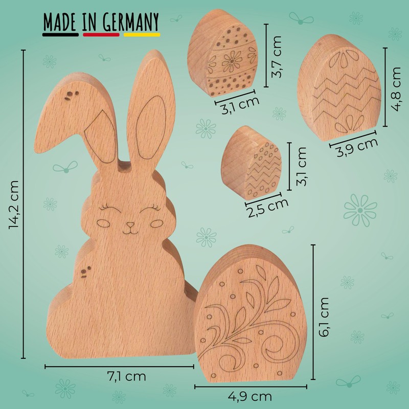 DaHo-Toys Easter Decoration Holly-Hoppel Easter Set, 5 Pieces, Solid Wood/Beech