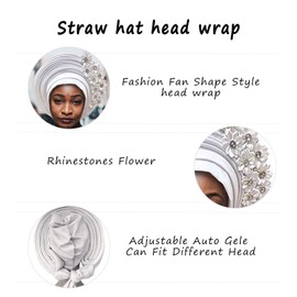 African Head Wraps Fashion Headbands with Stones Auto Gele Headtie Already Made Women's Hats & Caps for Wedding Party (US, Numeric, 5, White)