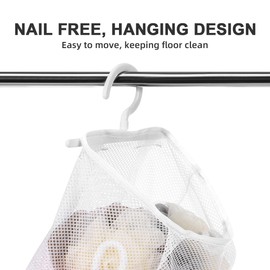 UKCOCO White Storage Hanging Bag - Mesh Hanging Bag for Multi-Purpose Use in Kitchen Bathroom & Bedroom - Breathable Mesh Design with Swiveling Hook for Easy Sorting Laundry