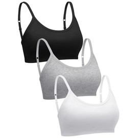Blulu 3 Pieces Mini Camisole Bra Wireless Padded Bra with Adjustable Straps for Women Girls (White, Gray, Black,Small)