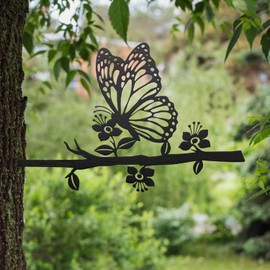 Butterfly Laser Garden Tree Spike Decor – Decorative Metal Garden Art, Precision Laser-Cut Silhouette, Weather-Resistant Outdoor Accent for Trees and Planters, 14.5” x 8.5” – Made in USA